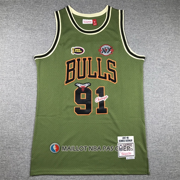 Maillot Chicago Bulls Dennis Rodman NO 91 Mitchell & Ness 1997-98 Vert